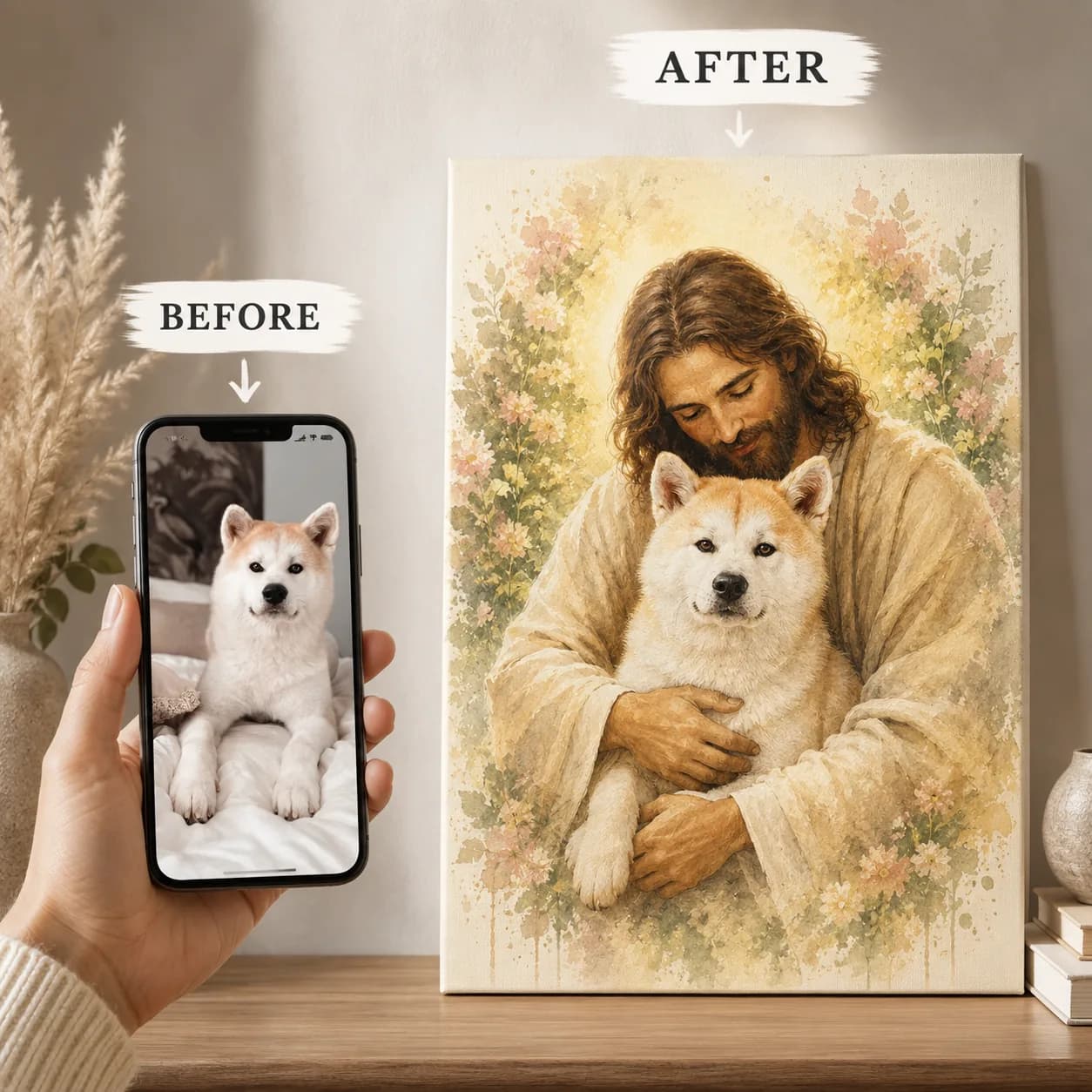 Pet portrait blessed by Jesus