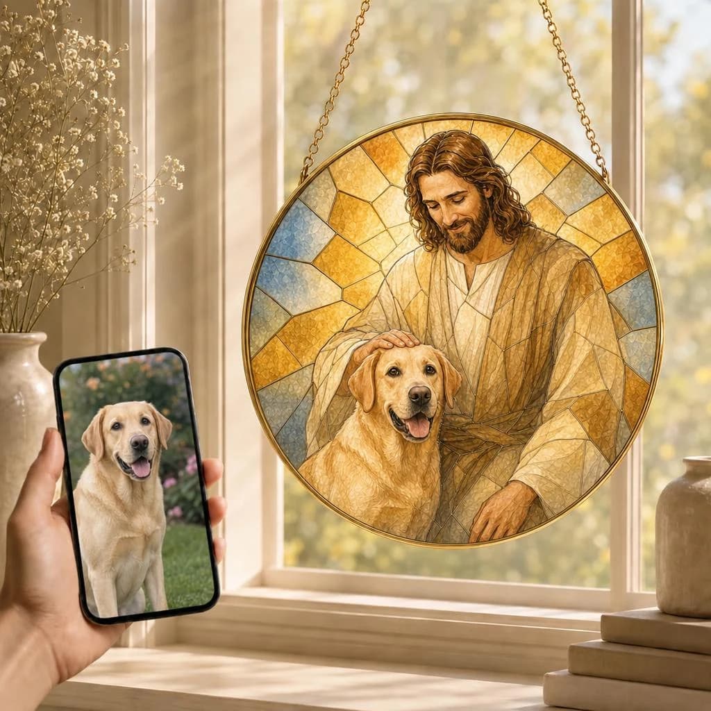 Stained glass pet suncatcher, blessed by Jesus