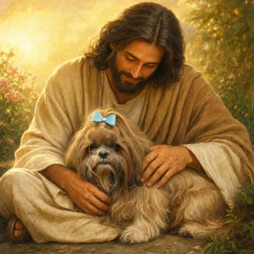 Pet portrait blessed by Jesus